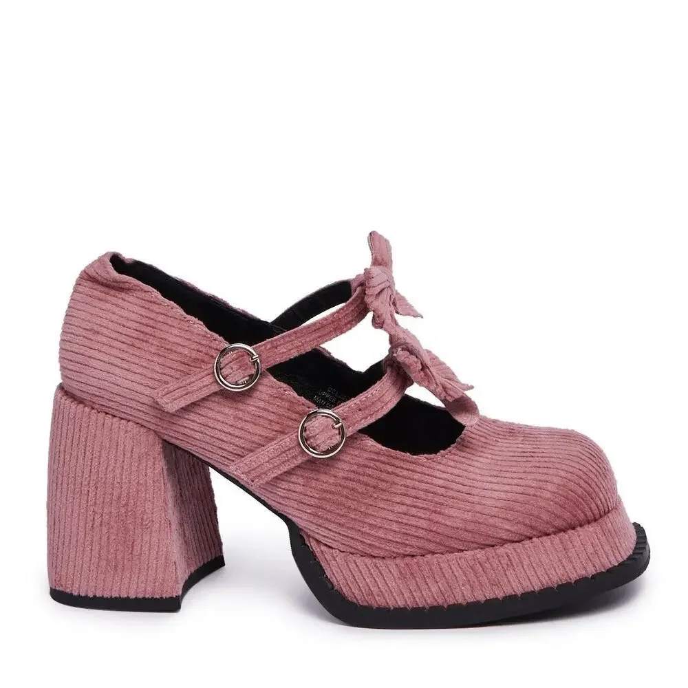 NWOB Dolls Kill Delia’s ROMANTIC TYPE MARY JANES Pink Corduroy Chunky Y2K Size 9